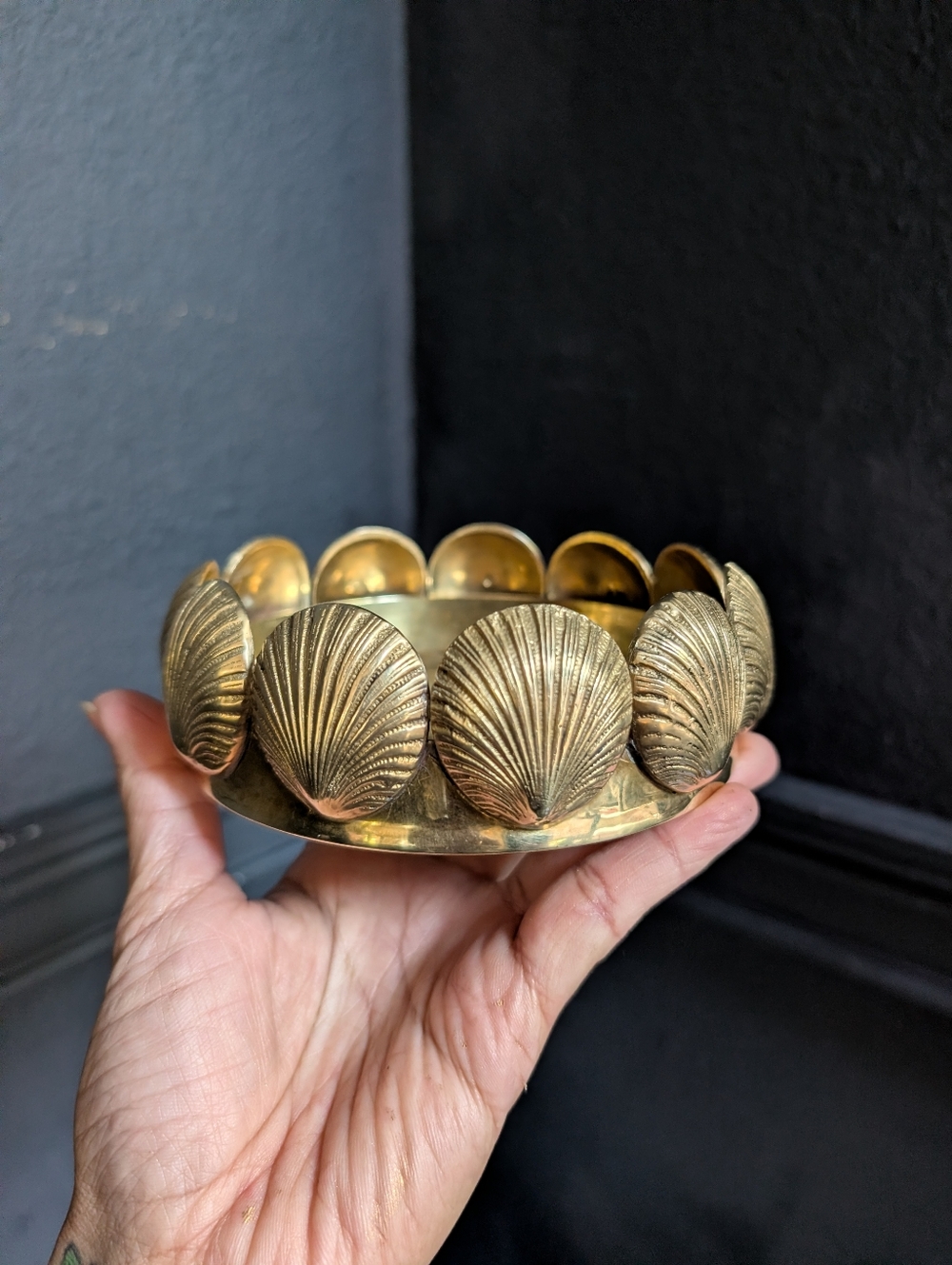 Rare* Vintage Mottahedeh Brass Shell Wine Coaster, Bowl, Trinket Dish 5.25"